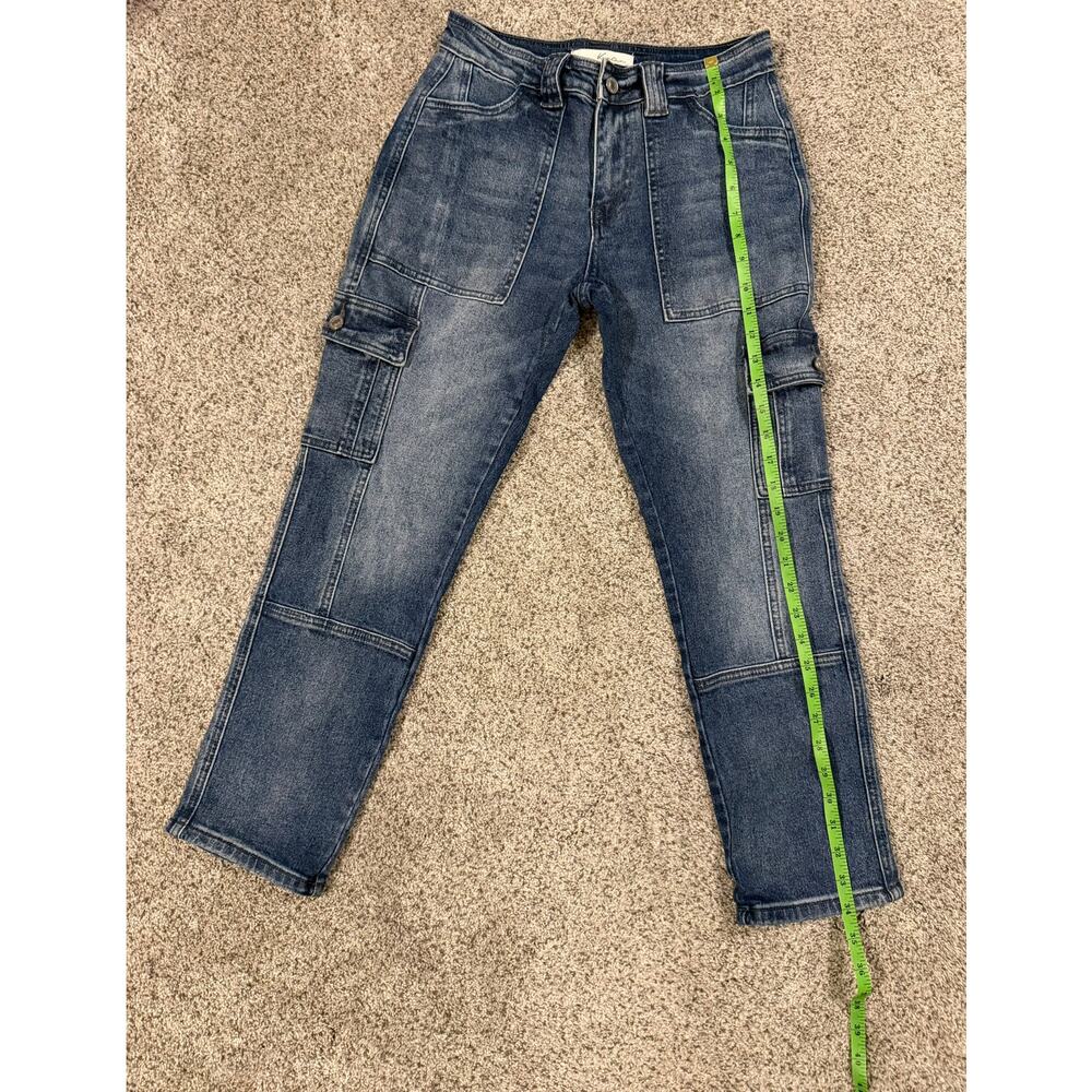 KanCan Avery Straight Leg Denim Cargo Jeans 0/23 - Picture 2 of 10